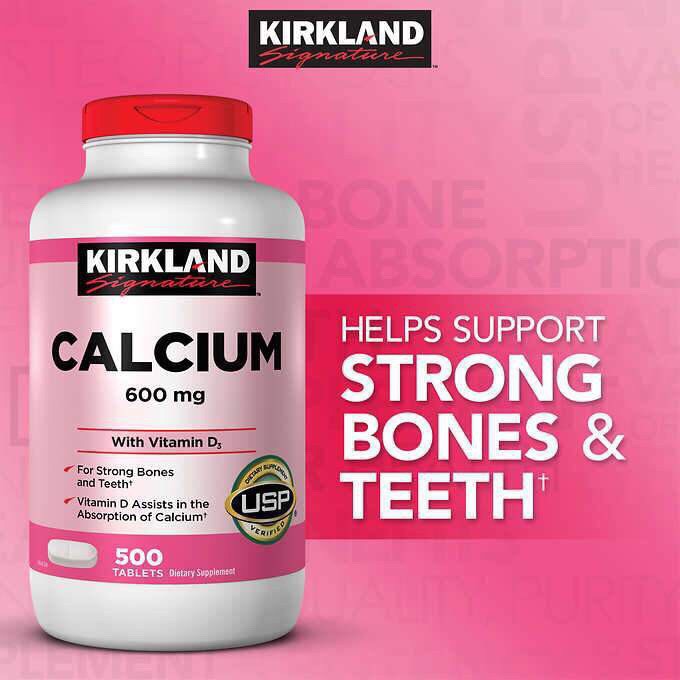 Kirkland Calcium 600mg With Vitamin D3 giúp xương chắc khỏe, chống loãng xương (Chai 500 viên)