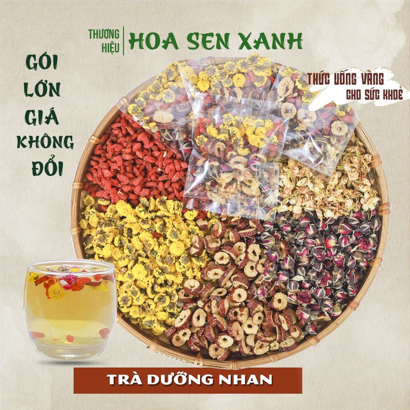 Trà Hoa Cúc Dưỡng Nhan,Hoa sen xanh set trà hoa nhiều vị sinh huyết dưỡng âm làm đẹp và sáng mịn da.