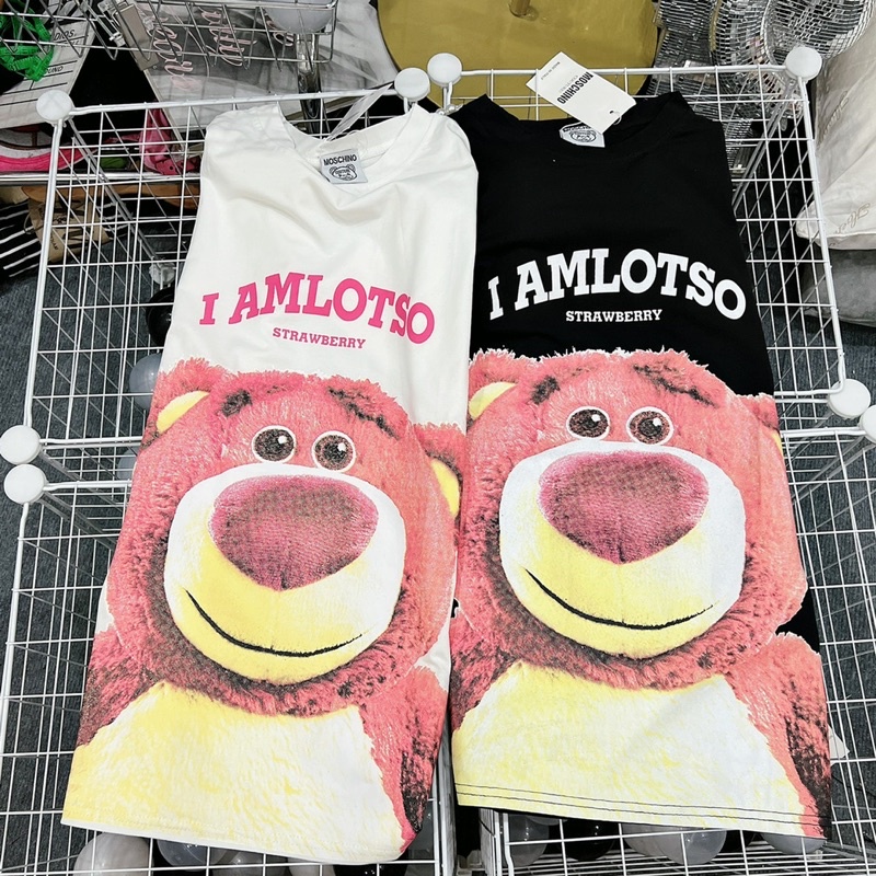 Set áo cotton gấu lotso xinh xắn quần suông hồng hình thật W4