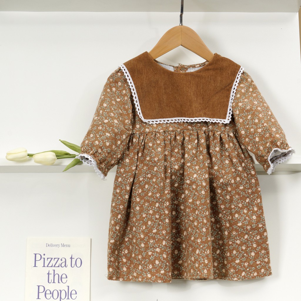 Váy Bé Gái Thu Đông Dáng Dài Tay 2 Màu Vintage O.P Kids