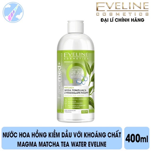 ✅( CHÍNH HÃNG)Nước hoa hồng kiềm dầu với khoáng chất Magma Matcha Tea Water Eveline 400ml