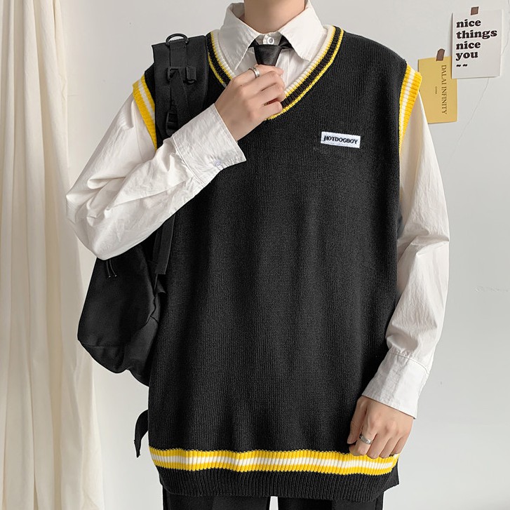 Áo khoác không tay dáng rộng phong áo khoác unisex áo len nam hàn quốc