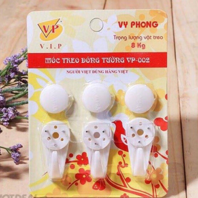 Vỉ 3 móc treo tường đóng đinh Vy Phong loại 1