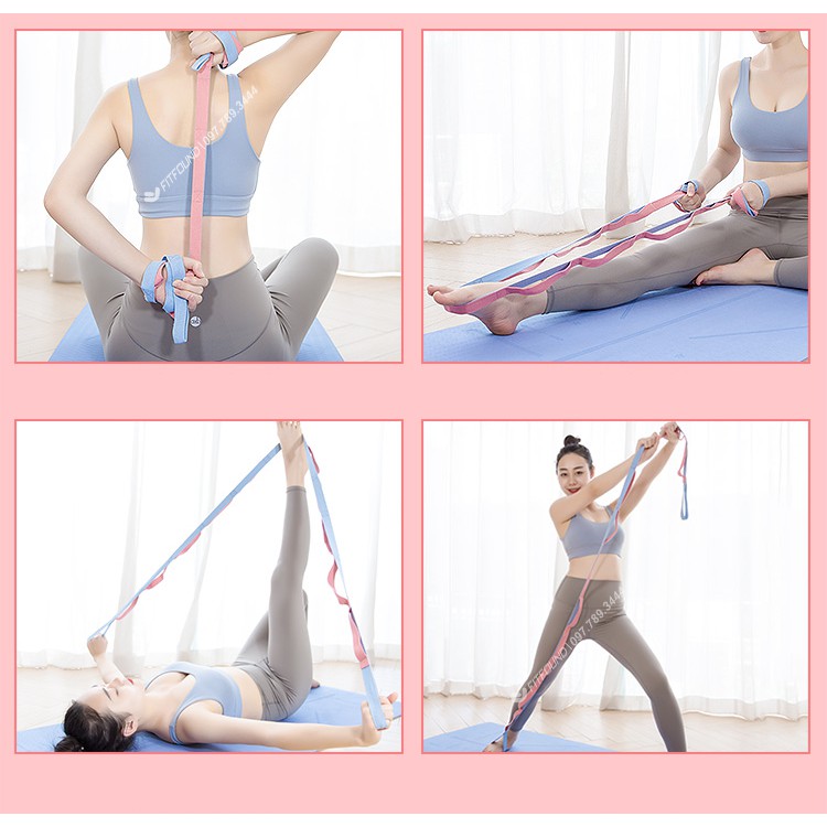 Dây tập yoga chia đoạn mắc cài siêu tiện lợi strech strap co giãn và không co giãn