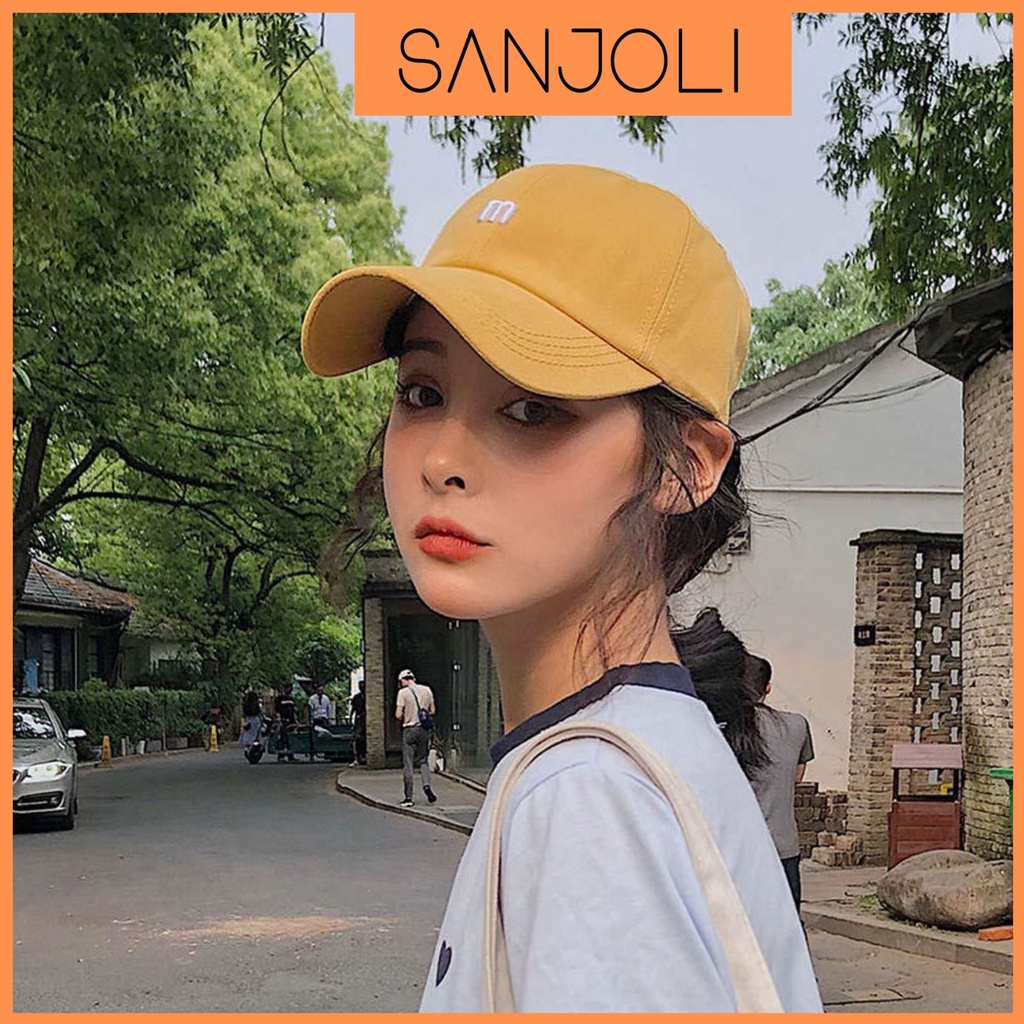 Mũ lưỡi trai M SANJOLI Nón kết nhung thêu chữ M phong cách Ulzzang form unisex nam nữ NO003
