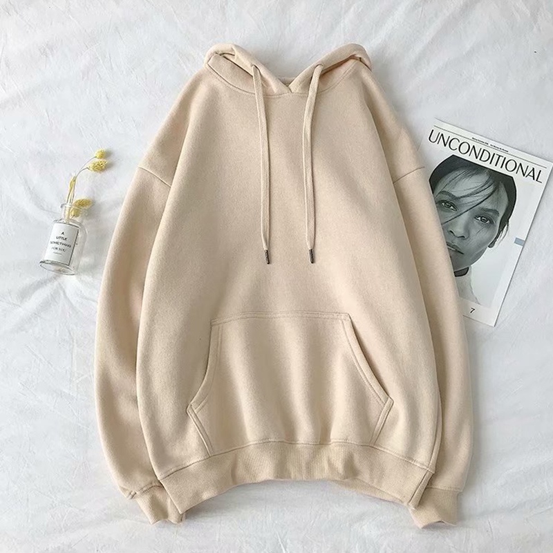Áo hoodie IELGY vải nhung cổ tròn dài tay dáng rộng màu trơn cho nữ
