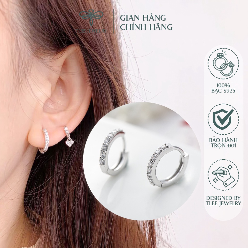 Khuyên tai bạc unisex TLEE tròn nạm đá cao cấp NCJ B0124