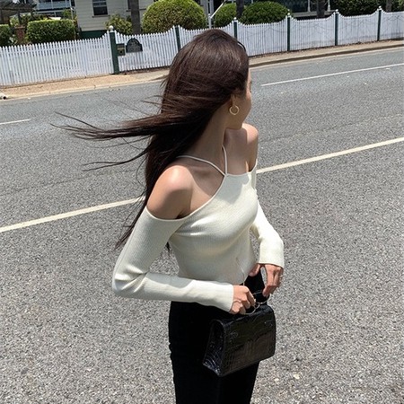 Áo dệt kim NZN  trễ vai dáng ngắn phong cách Hàn Quốc thời trang quyến rũ