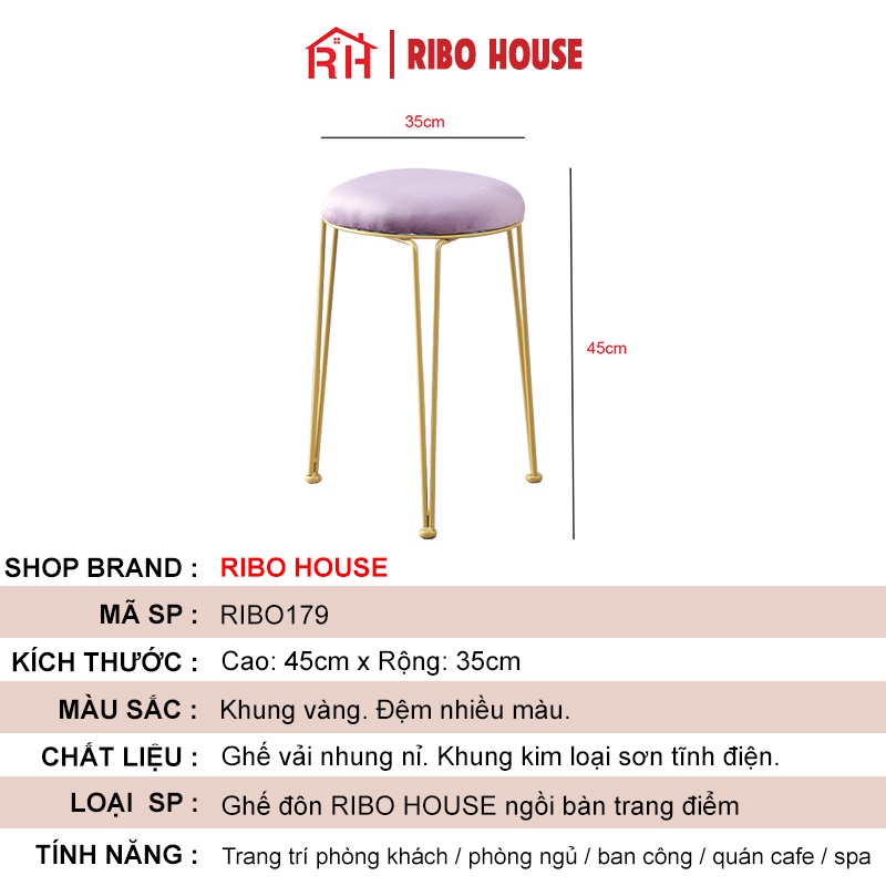 Ghế bàn trang điểm RIBO HOUSE thiết kế 3 chân tinh tế, ghế sofa trang trí phòng ngủ decor quán cà phê RIBO179