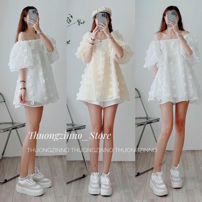 đầm von xốp kiểu bệt vai ngắn tay