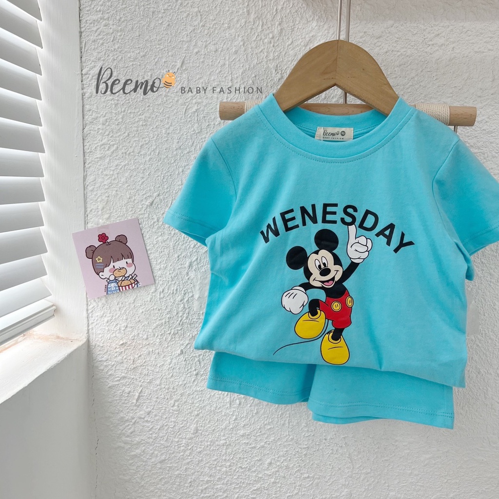 Bộ cotton unisex cho bé, bộ thun mềm mát in hoạ tiết micky vải cotton mềm