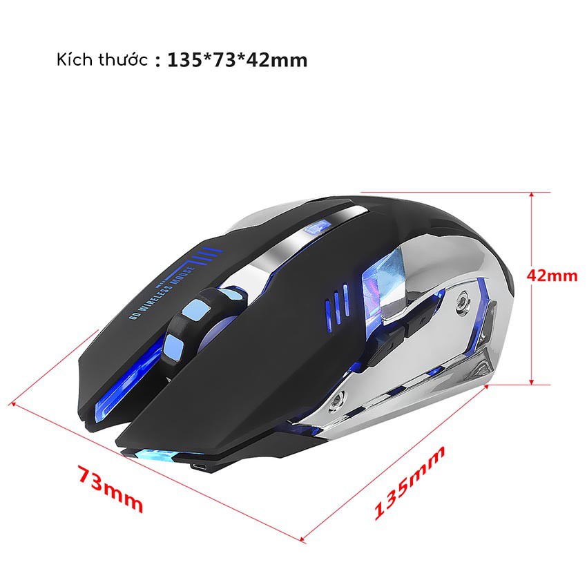 Chuột gaming không dây Wireless 2.4G GGear Chống ồn Chuột máy tính Pin sạc 2400dpi 10 triệu click LED RGB GM10