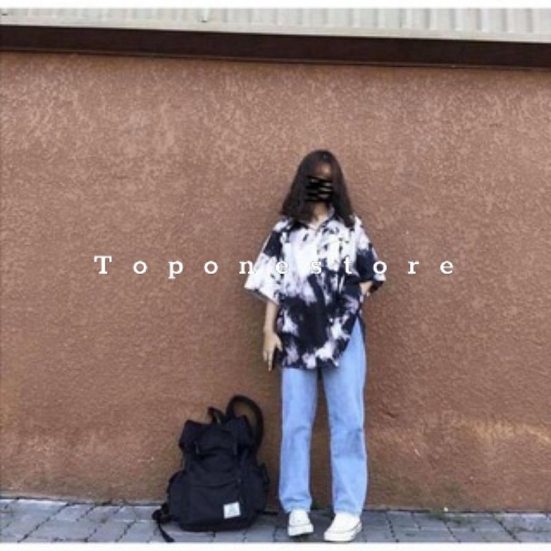 Áo sơ mi loang nam nữ cộc tay có túi form rộng ulzzang cá tính chất lừ_TopOneStore