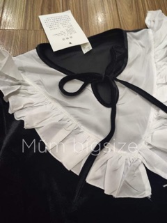(bigsize) Váy nhung babydoll cổ tiểu thư
