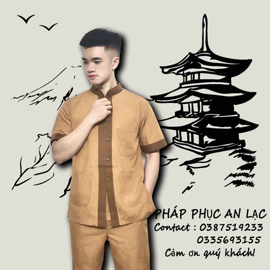 Đồ Lam Đi Chùa Cho Nam, Bộ Đồ Đi Lễ, Khóa Tu Cho Nam Cộc Tay, Vải Đẹp Thoáng Mát, Trẻ Trung Năng Động