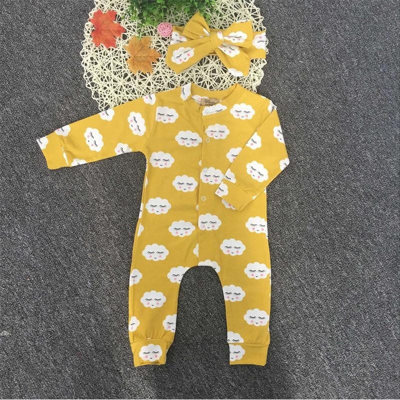 Bộ áo liền quần Mikrdoo chất liệu cotton kèm băng đô đáng yêu cho bé sơ sinh