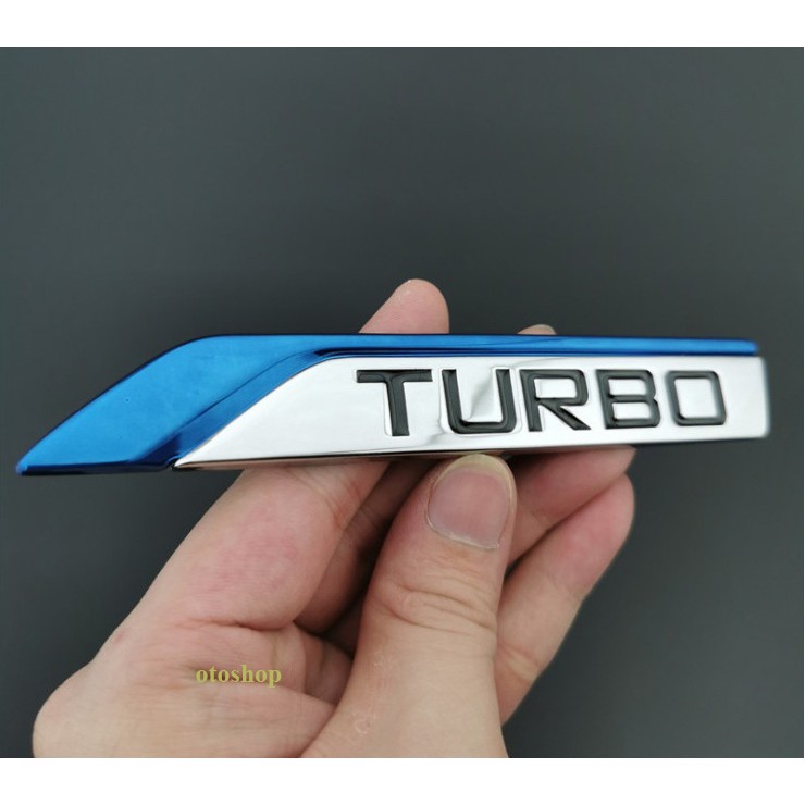 Bộ 2 mang cá kim loại chữ TURBO trang trí xe