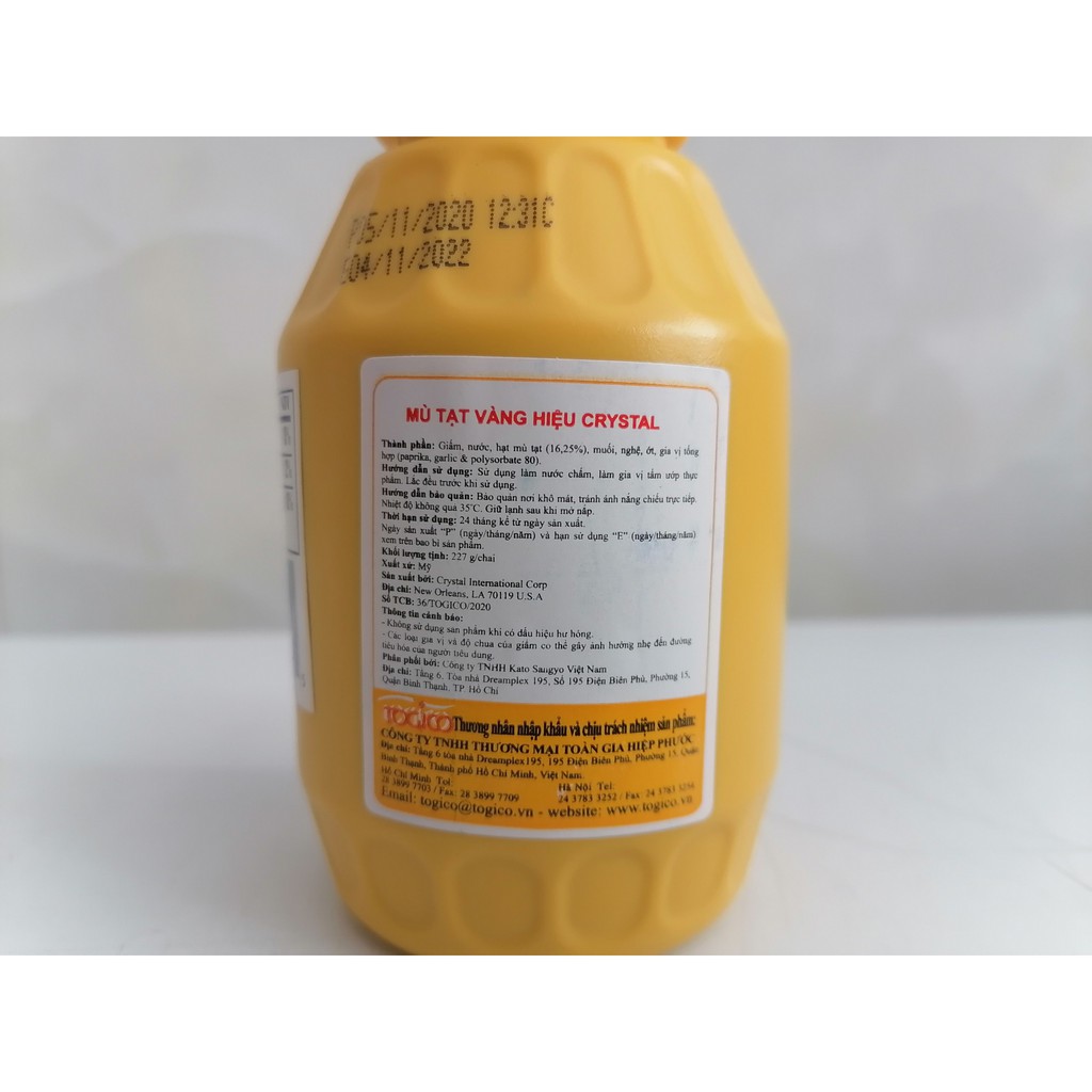 [Mã 66FMCGSALE hoàn 8% đơn 500K] [227g – NHỎ] Mù tạt vàng [USA] CRYSTAL Yellow Mustard 227g (tgc-hk)