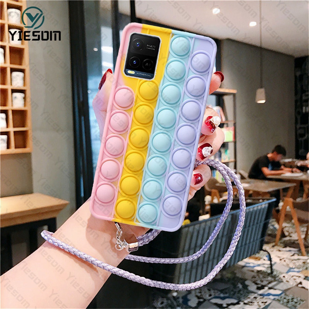 Ốp Điện Thoại Hình Cầu Vồng Kèm Dây Đeo Cho Vivo Y33S Y21S Y21 Y20 Y20S Y12S Y12 Y15S Y17 Y31 Y12i Y50 Y30 Y19 Y95 Y93 Y91C Y1S
