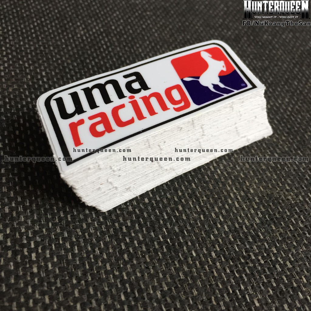 UMA RACING[7.8x3cm] decal cao cấp chống nước, sắc nét, bền màu, dính chặt. Hình dán logo trang trí mọi nơi