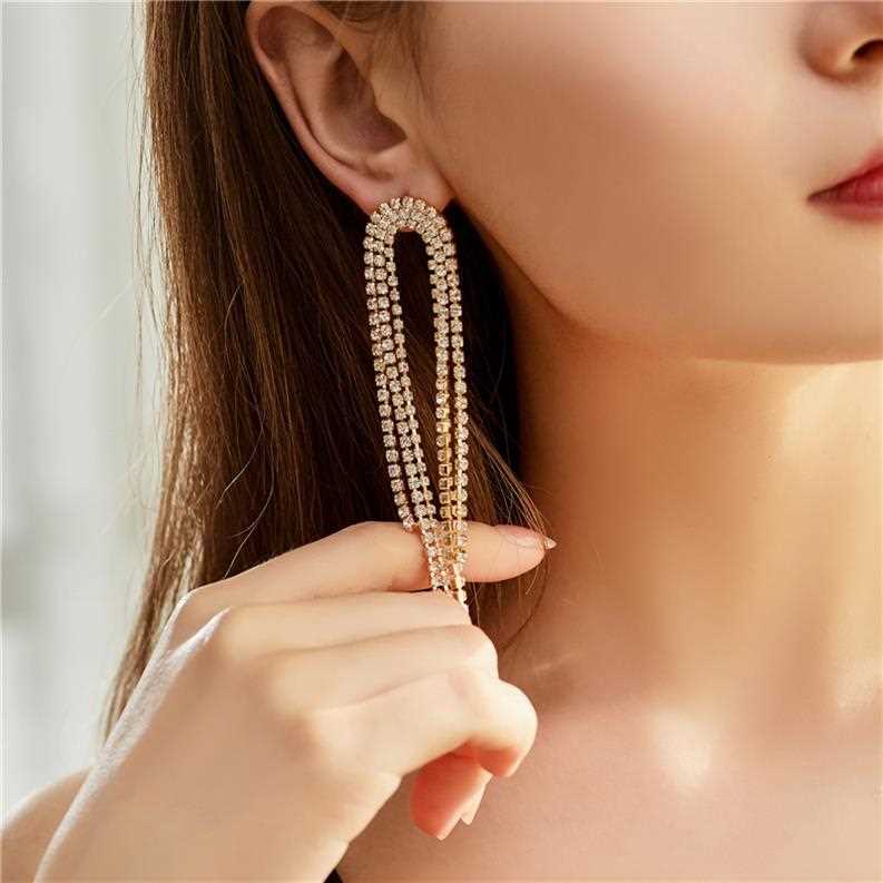 Bông Tai Mạ Bạc 925 Dáng Dài Đính Đá Kim Cương Nhân Tạo Thời Trang Cho Nữ