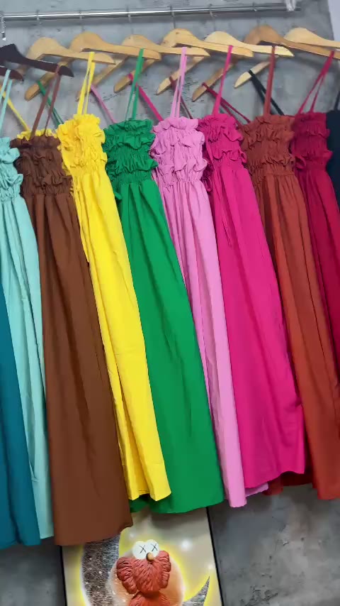 Đầm maxi 2 dây nhún ngực cột dây nơ lưng đi chơi đi hẹn hò đi biển Ulzzang hình thật và video | BigBuy360 - bigbuy360.vn