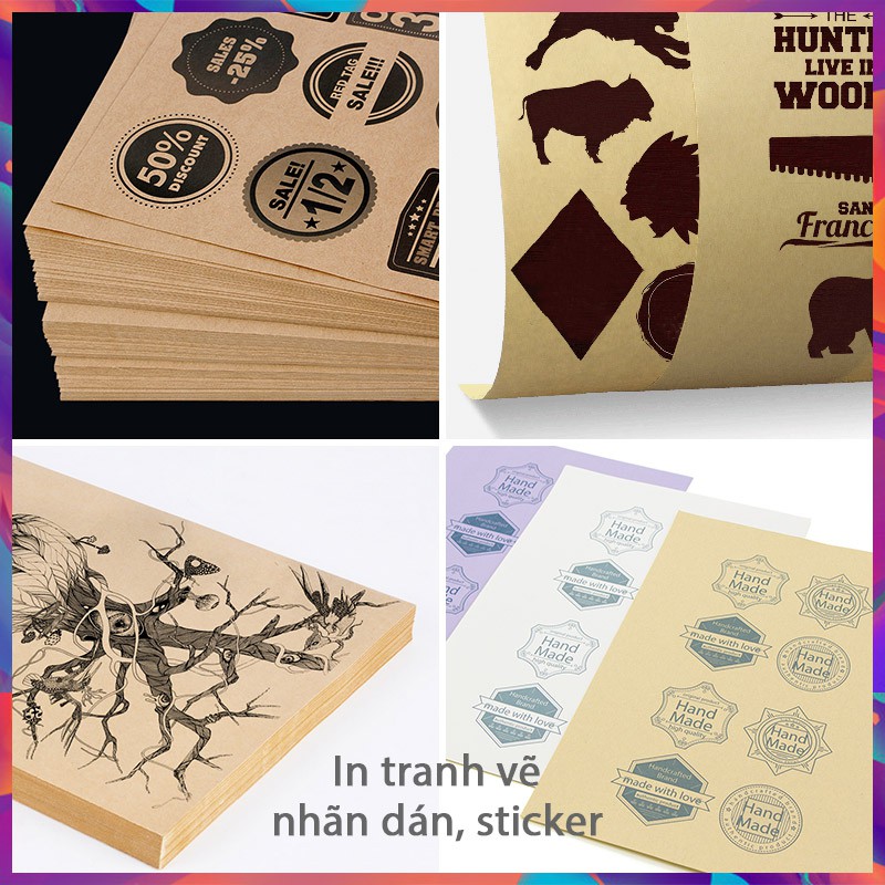 Decal Dán Giấy Kraft Media Ink, Giấy Xi Măng Da Bò Có Keo Dán Khổ A4, Dùng Để In Tem Nhãn Sticker Xấp 50-100 Tờ