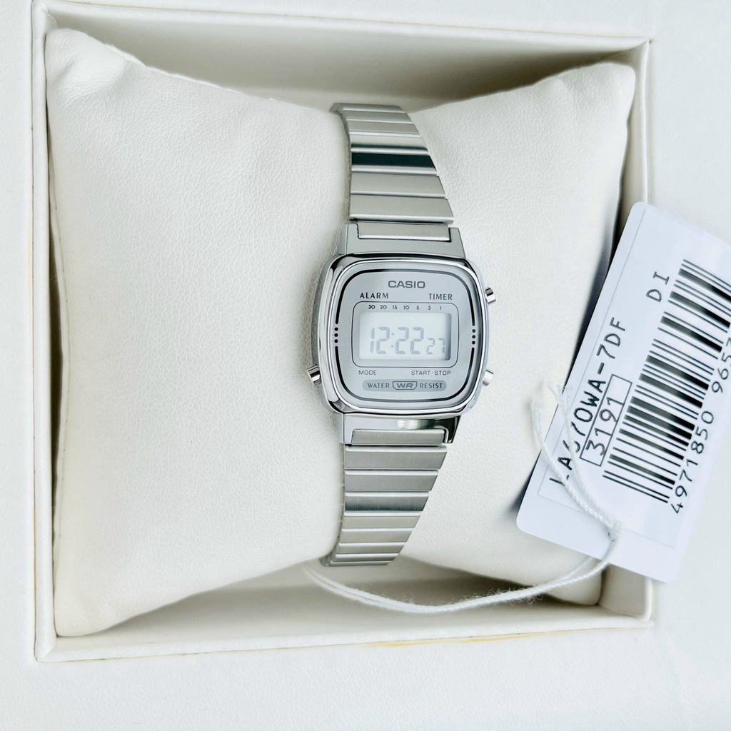 Đồng hồ Nữ Casio LA670WA-7, đồng hồ chính hãng, bạc mặt bạc