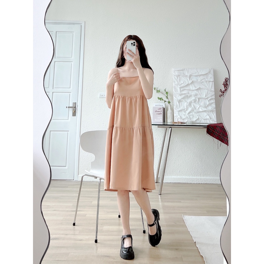Váy 2 dây dáng dài suông Maxi ulzzang dự tiệc đi chơi mặc nhà chất vải đũi LAVILO Đ01