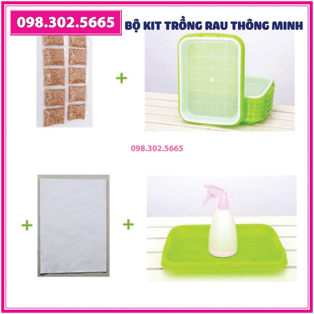 Bộ Kit trồng rau mầm 4 khay, 4 tầng bao gồm: Giá đỡ có 4 bánh + 4 Khay trồng +200g Hạt giống + Vòi