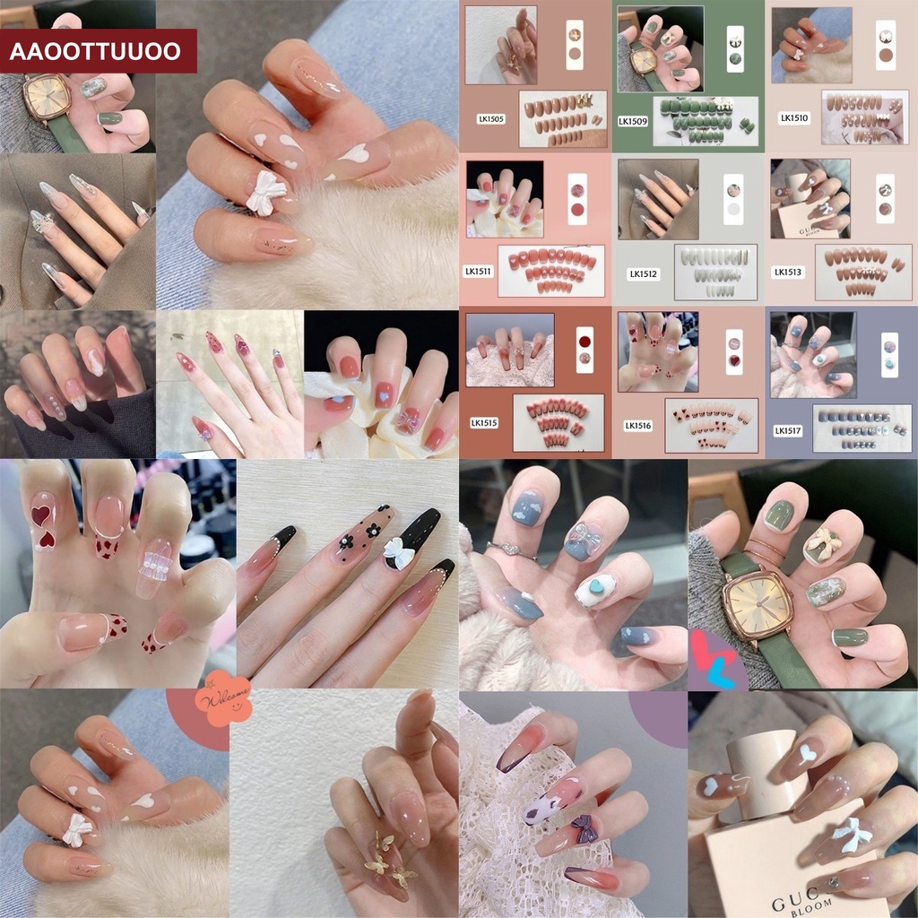 [Hàng mới về] Set 24 móng tay giả 10 kiểu họa tiết 3D thời trang xinh xắn tiện dụng