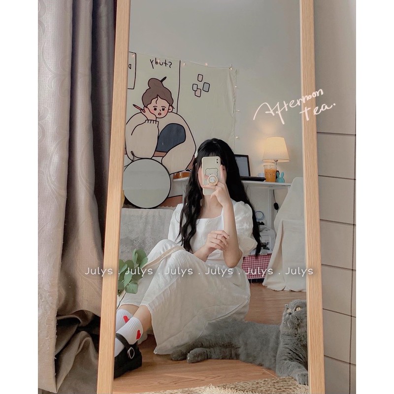 Váy babydoll nhún cổ vuông trắng (ảnh thật kèm video) | BigBuy360 - bigbuy360.vn