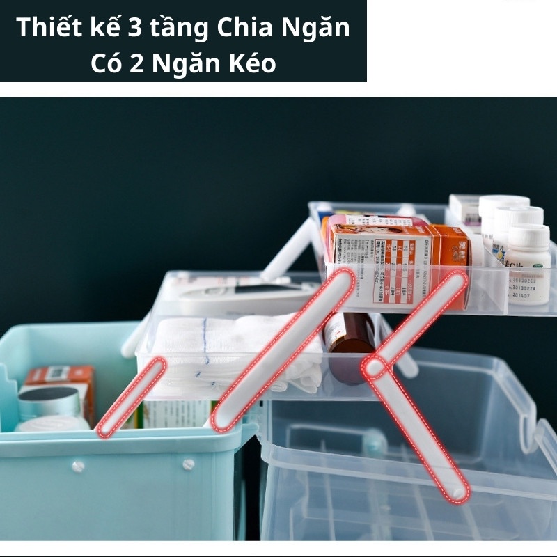 Hộp Đựng Thuốc Gia Đình Y Tế 3 tầng Chia Ngăn Có 2 Ngăn Kéo Nhựa PP Loại 1 Smart Home 1904