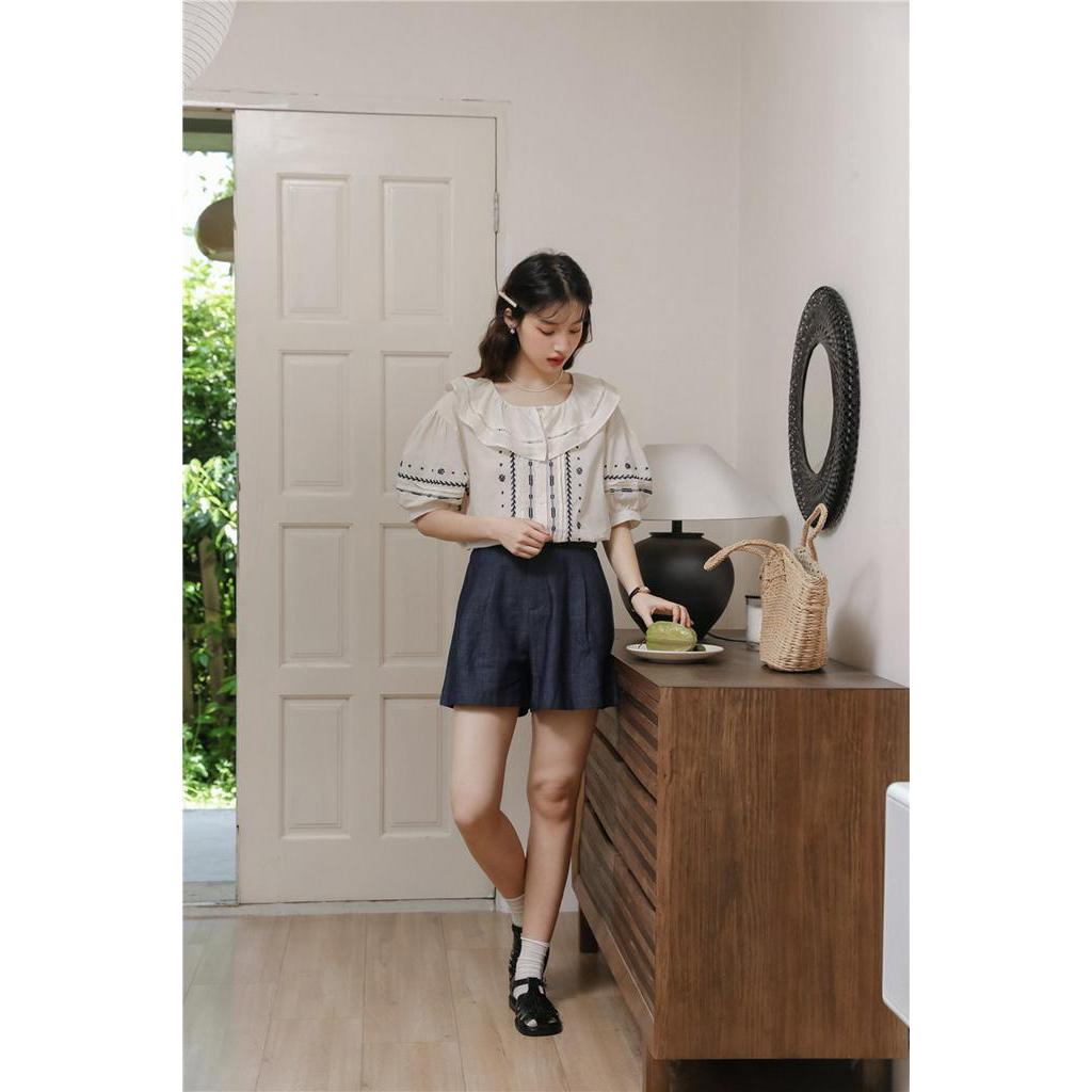 Áo Sơ Mi Ngắn Tay Họa Tiết Thêu Phong Cách Retro Mùa Hè Kiểu Mới 64213