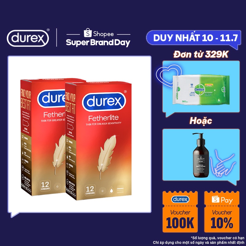 Bộ 2 hộp bao cao su Durex Fetherlite 12 bao (12 cái/hộp)