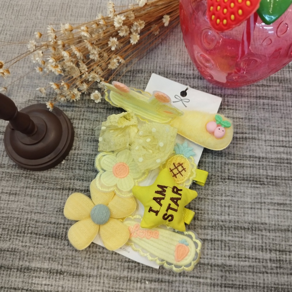 Bộ kẹp tóc công chúa bằng vải lông nhung dễ thương họa tiết hoạt hình cho bé gái phong cách Vintage