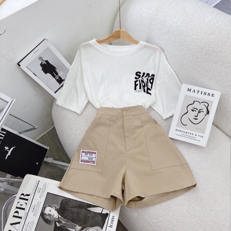 Set áo pull trắng + short nude