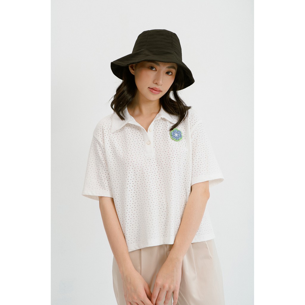 LIBÉ - Áo thun tay ngắn màu trắng cổ polo đục lổ | BigBuy360 - bigbuy360.vn