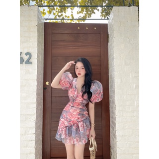 Váy tơ hoa hồng Elie - Đầm 2 lớp có lót quần - Phong cách tiểu thư, bánh bèo | XKV25 | MeiMei Studio