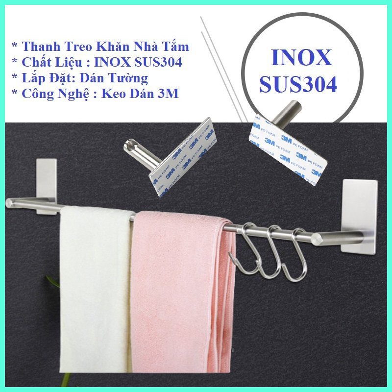 Thanh Vắt Khăn INOX SUS304 - Dụng Cụ Đồ Dùng Phòng Tắm - Thiết Kế Dán Tường Keo 3M Siêu Chắc Chịu Lực Tốt - TT55 - OENON