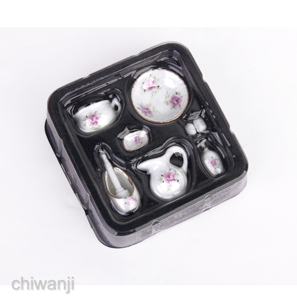 Bộ 8 Món Đồ Dùng Nhà Tắm Tỉ Lệ 1 / 12 Trang Trí Nhà Búp Bê