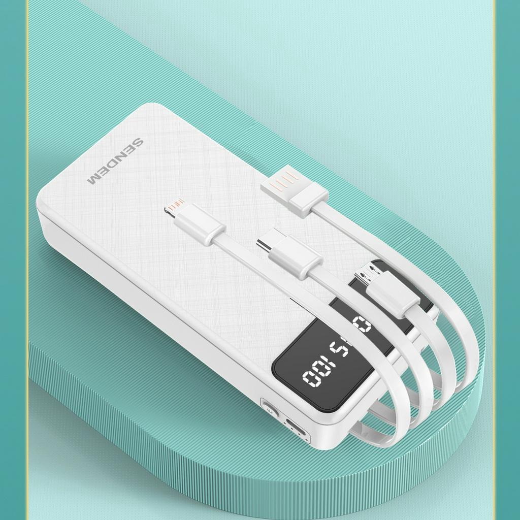 A6 Sạc Dự Phòng Sendem P900 20000mAh Tích Hợp Sẵn Cáp Sạc, Có Led Báo Phần Trăm Pin P900