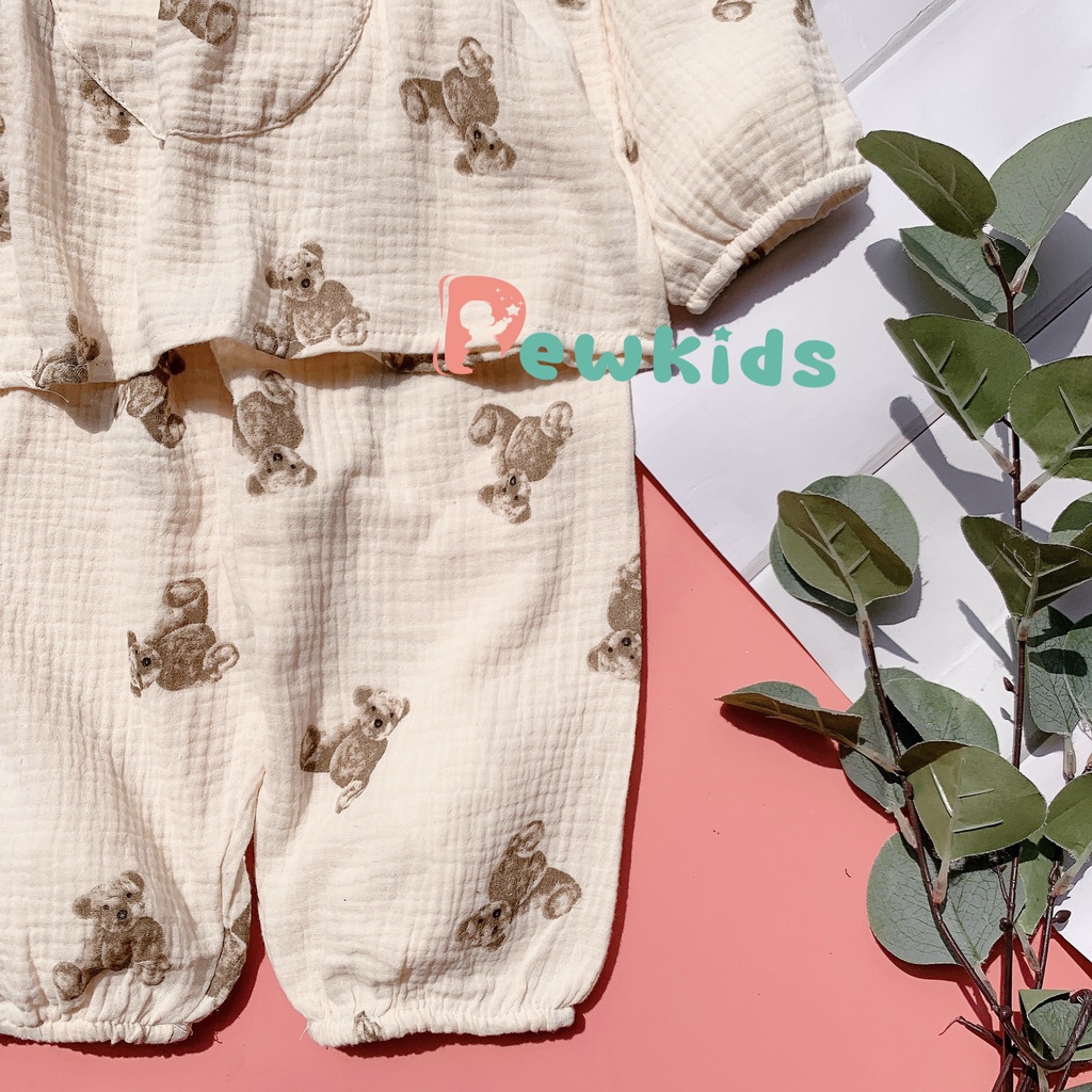 Đồ bộ bé gái Dewkids, bộ dài tay bé gái vải Xô Mulin cao cấp DK112