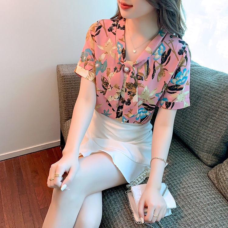 Áo Thun Tay Ngắn Chất Chiffon Hoạ Tiết In Thiết Kế Đơn Giản