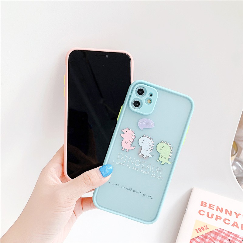 Ốp lưng iphone Dino ngáo nhám viền nổi cong 5/5s/6/6plus/6s/6splus/7/7plus/8/8plus/x/xr/xs/11/12/pro/max/plus/promax | BigBuy360 - bigbuy360.vn