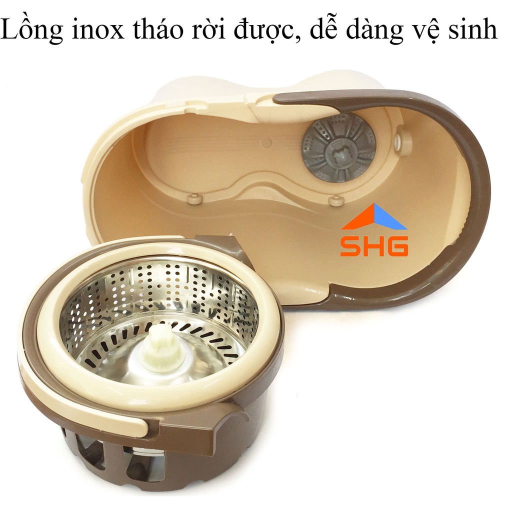 CÂY LAU NHÀ 360 ĐỘ LỒNG INOX THÁO RỜI CÂY TRÒN, HÀNG CAO CẤP