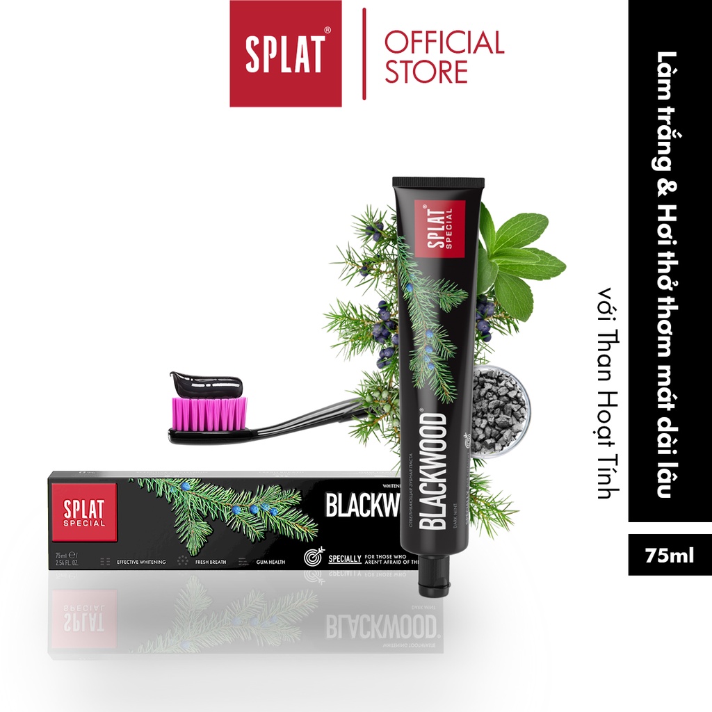 Kem Đánh Răng Làm Trắng Răng SPLAT Blackwood Special Không Chứa Florua Thân Thiện Với Cả Người Ăn Chay 75ml