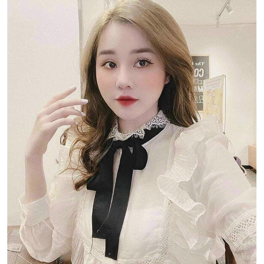 Áo sơ mi ren cột nơ phong cách tiểu thư thành đạt - Hàng loại 1