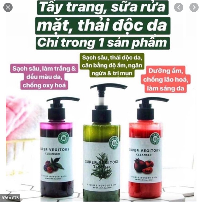 Sữa Rửa Mặt Rau Củ 3 in 1 Tẩy Trang - Rửa Mặt - Thải Độc Tố Byvibes Wonder Bath Super Vegitoks Cleanser 300ml