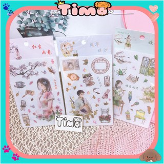 Hình dán sticker vintage trang trí sổ tay dụng cụ làm bullet journal decor cổ trang xinh ST6